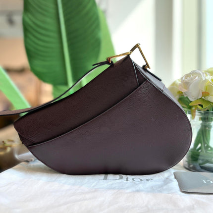 Sold Dior Saddle Maroon Medium Grained Leather Handbag with Strap