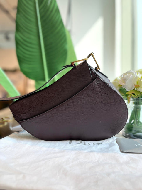 Sold Dior Saddle Maroon Medium Grained Leather Handbag with Strap