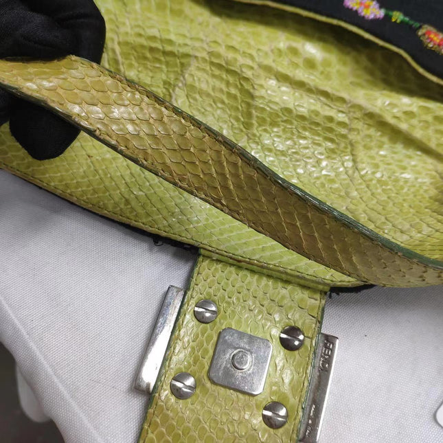 Sold FENDI Baguette Black Canvas with beaded Flower Embroidery