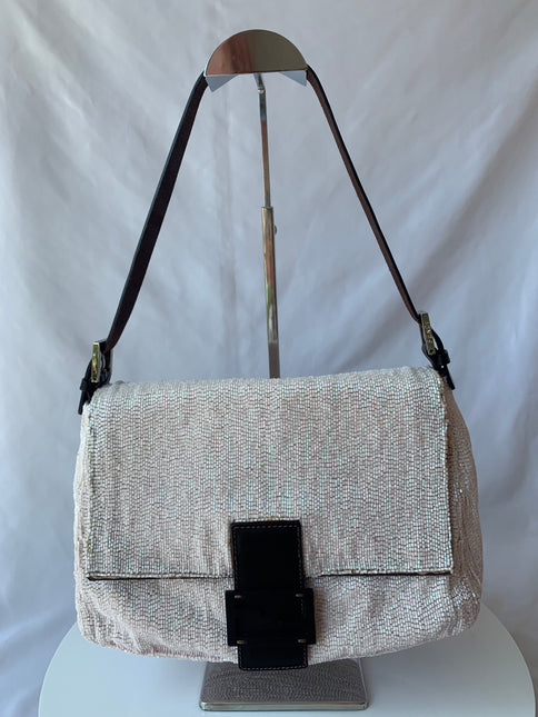 Sold Fendi Mamma Baguette White Glitter Beads