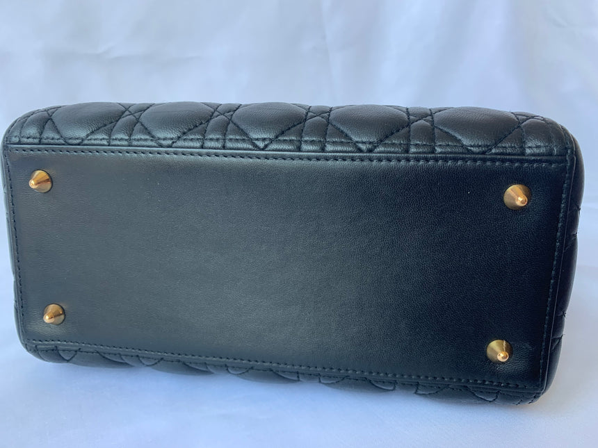 Sold Lady Dior Medium Black Cannage Lambskin Leather