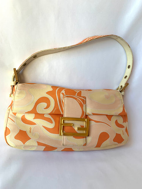 Sold FENDI Baguette Orange Multicolor Silk with Psychedelic prints