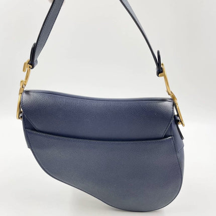 Sold Dior Saddle Blue Medium Grained Leather Handbag with Strap