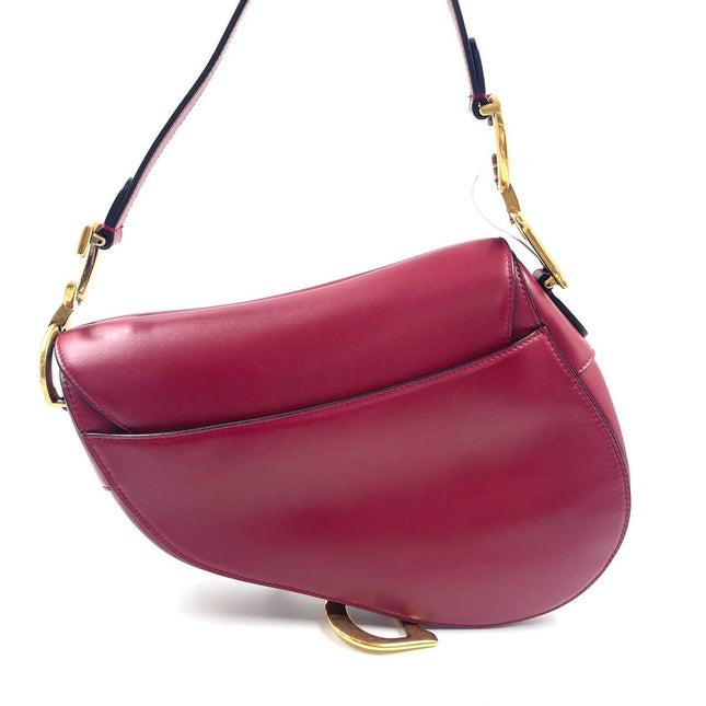 Sold Dior Saddle Scarlet Red Burgundy Medium Calfskin Smooth Leather Handbag like new