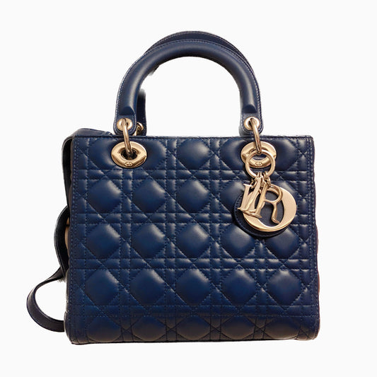 Sold Lady Dior Medium Navy Blue Cannage Lambskin Leather-Luxbags