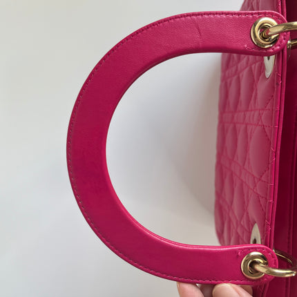 Sold Lady Dior Hot Pink Fuchsia Cannage Leather Medium