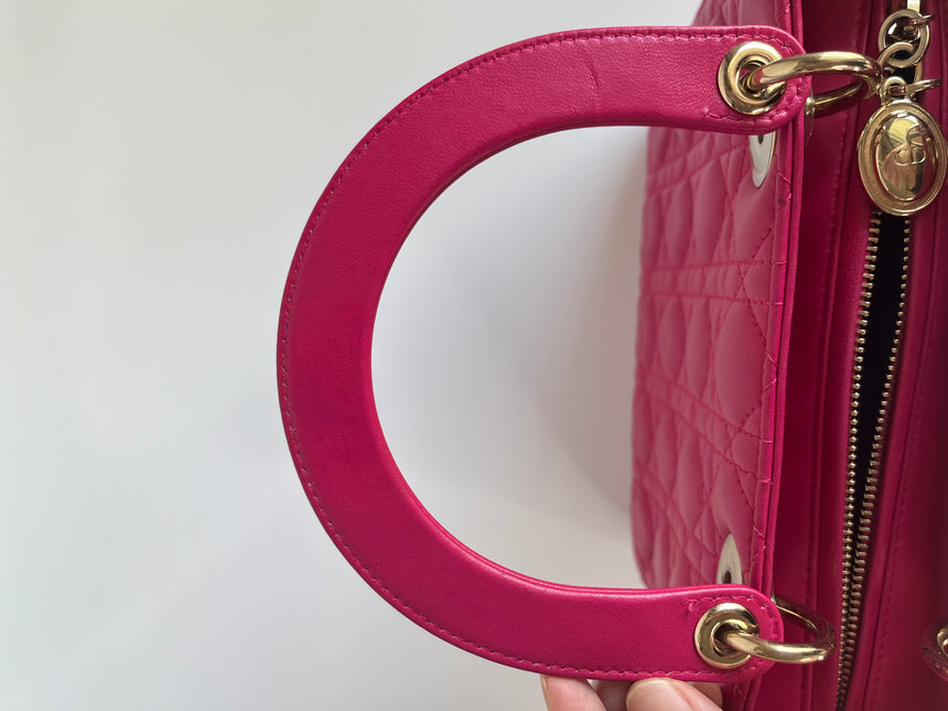 Sold Lady Dior Hot Pink Fuchsia Cannage Leather Medium