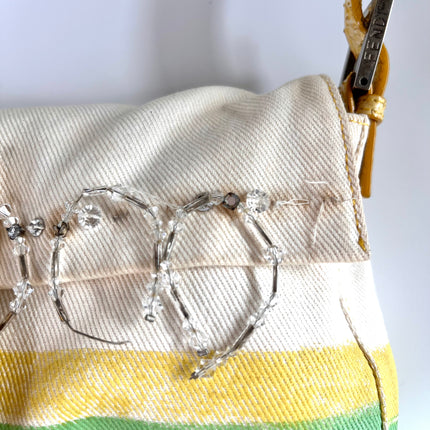 FENDI Baguette Cream canvas with Beads