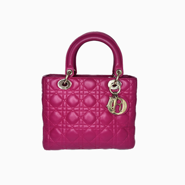 Lady Dior Medium Bag Fuchsia Cannage Leather-Luxbags