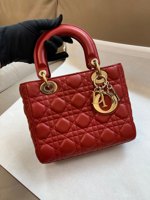 Sold Lady Dior Small My Abcdior Red Lambskin Cannage Leather