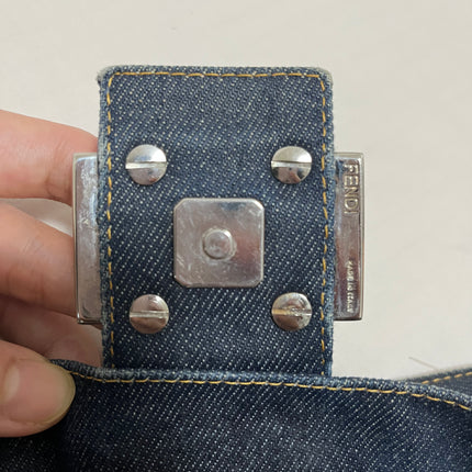 Sold FENDI Baguette Blue Denim with beaded Flower Embroidery