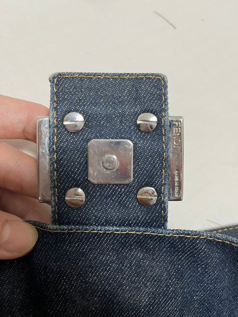 Sold FENDI Baguette Blue Denim with beaded Flower Embroidery