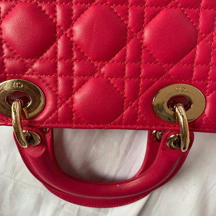 Sold Lady Dior Pink Mini handbag Cannage Leather with strap