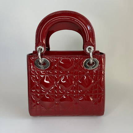Sold Lady Dior Patent Leather Burgundy Mini handbag Cannage Leather with strap
