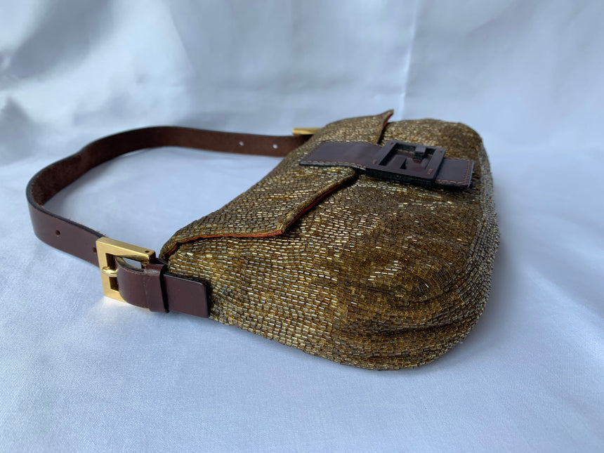 Sold Fendi Baguette Golden Brown beads Glitter