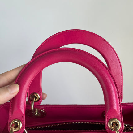 Sold Lady Dior Hot Pink Fuchsia Cannage Leather Medium