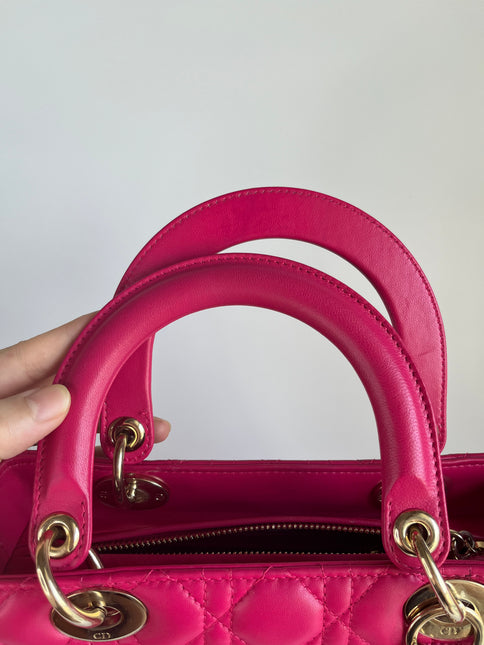 Sold Lady Dior Hot Pink Fuchsia Cannage Leather Medium
