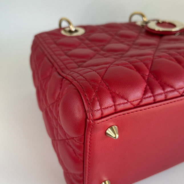 Sold Lady Dior Red Lambskin Cannage Leather Medium
