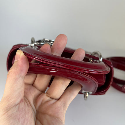 Sold Lady Dior Patent Leather Burgundy Mini handbag Cannage Leather with strap