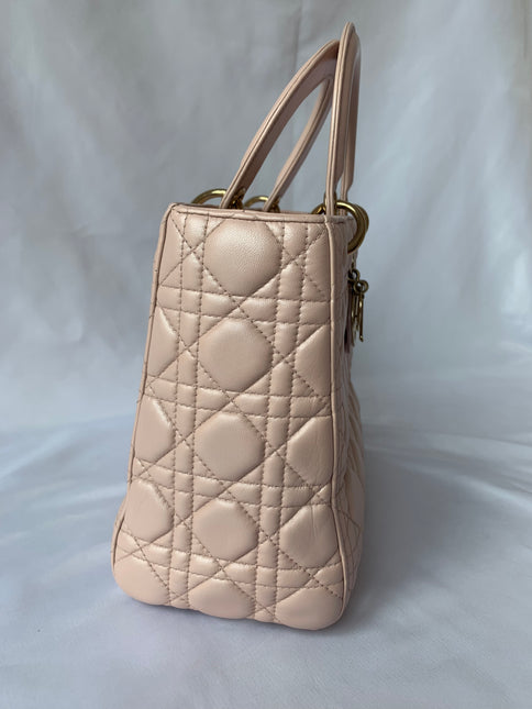 Sold Lady Dior Pink Cannage Leather Medium