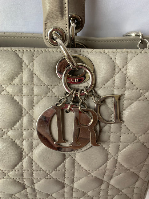 Sold Lady Dior Large Grey Leather handbag with strap
