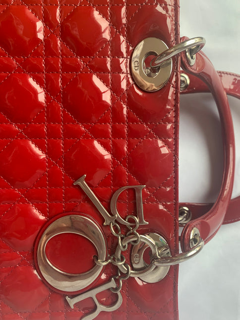 Sold Lady Dior Medium Bag Red Patent Leather
