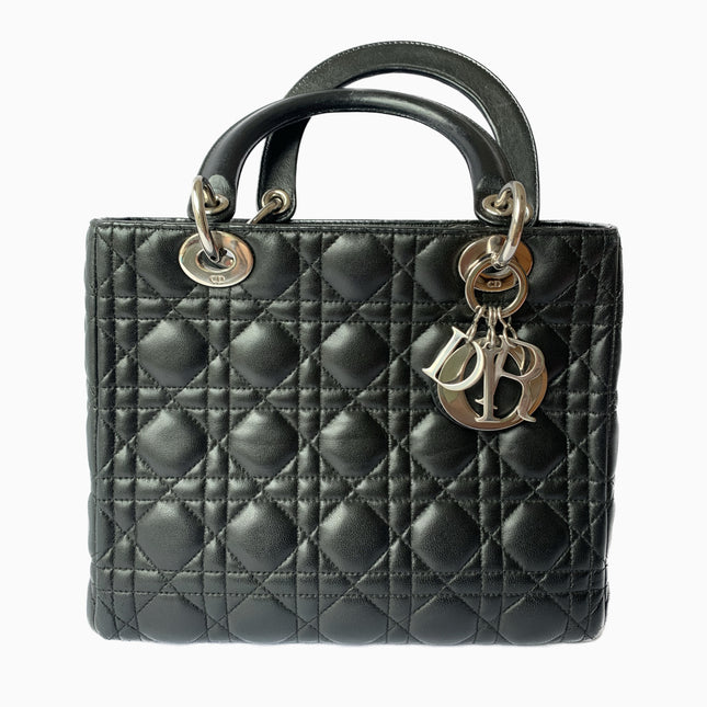 Sold Lady Dior Medium Black Cannage Lambskin Leather-Luxbags