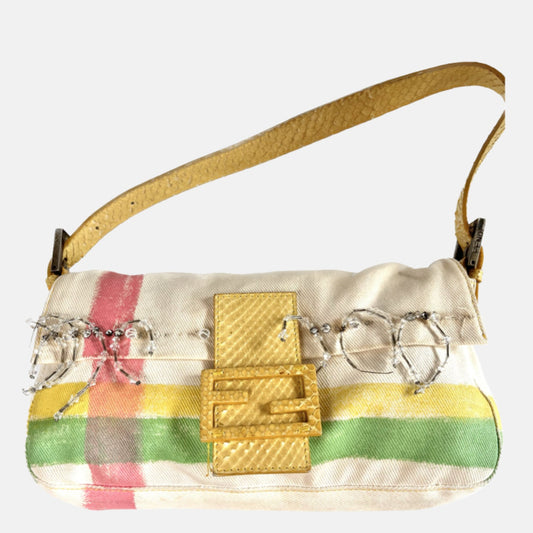FENDI Baguette Cream canvas with Beads-Luxbags