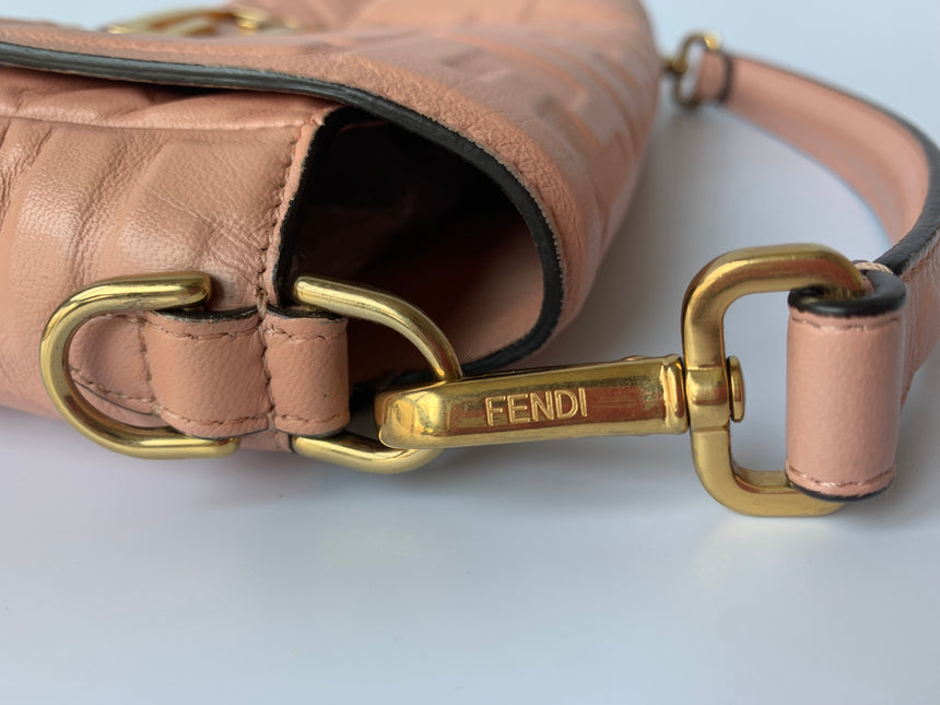 Sold FENDI Baguette Salmon Pink Leather 3D FF Motif Crossbody bag