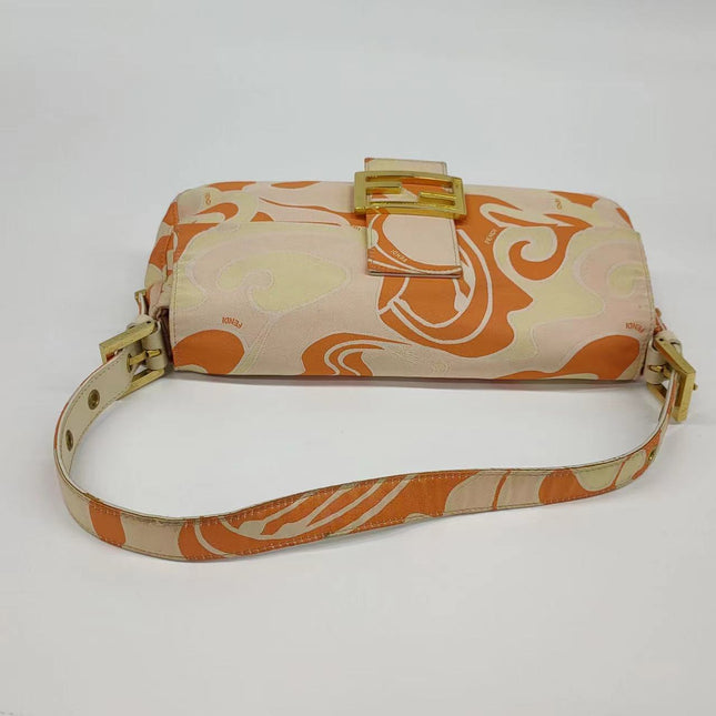 Sold FENDI Baguette Orange Multicolor Silk with Psychedelic prints
