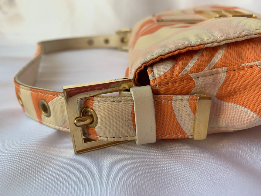 Sold FENDI Baguette Orange Multicolor Silk with Psychedelic prints