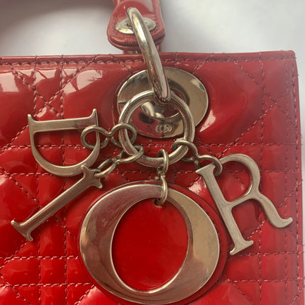 Sold Lady Dior Medium Bag Red Patent Leather