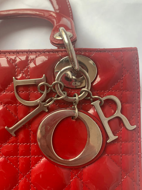 Sold Lady Dior Medium Bag Red Patent Leather