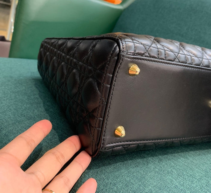 Sold Lady Dior Large Bag Black Cannage Lambskin Leather with gold hardware