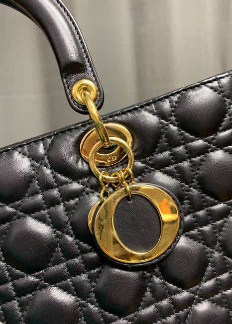 Sold Lady Dior Large Bag Black Cannage Lambskin Leather with gold hardware