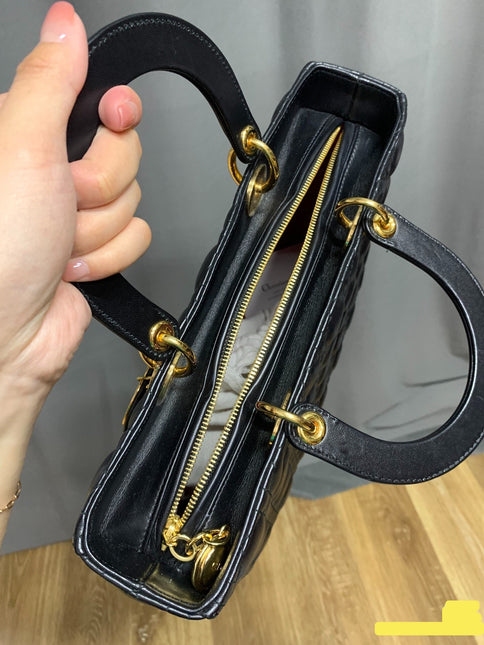 Sold Lady Dior Large Bag Black Cannage Lambskin Leather with gold hardware