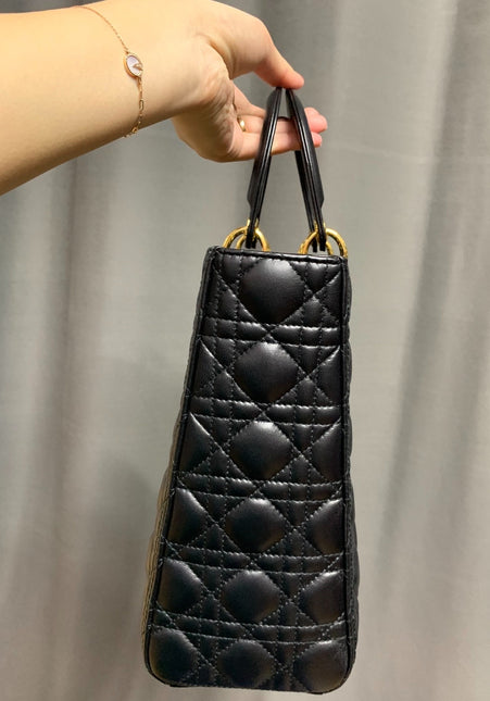 Sold Lady Dior Large Bag Black Cannage Lambskin Leather with gold hardware