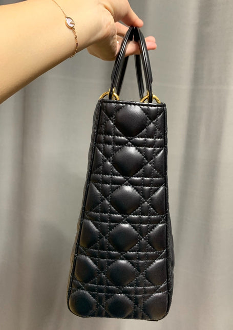 Sold Lady Dior Large Bag Black Cannage Lambskin Leather with gold hardware
