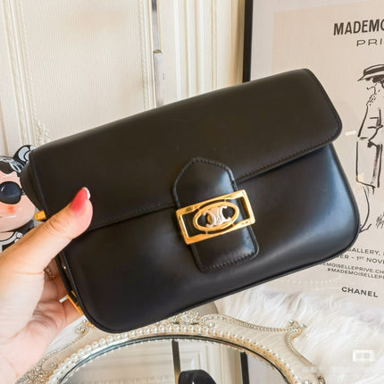 Sold CELINE Crecy Vintage Classic Flap Black Box Leather crossbody bag