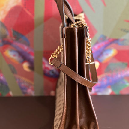 Sold Gucci 1956 horsebit chain tote in monogram canvas and brown leather