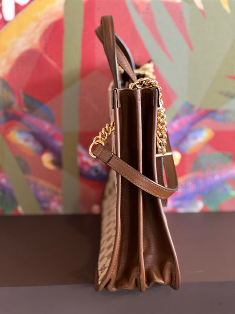 Sold Gucci 1956 horsebit chain tote in monogram canvas and brown leather