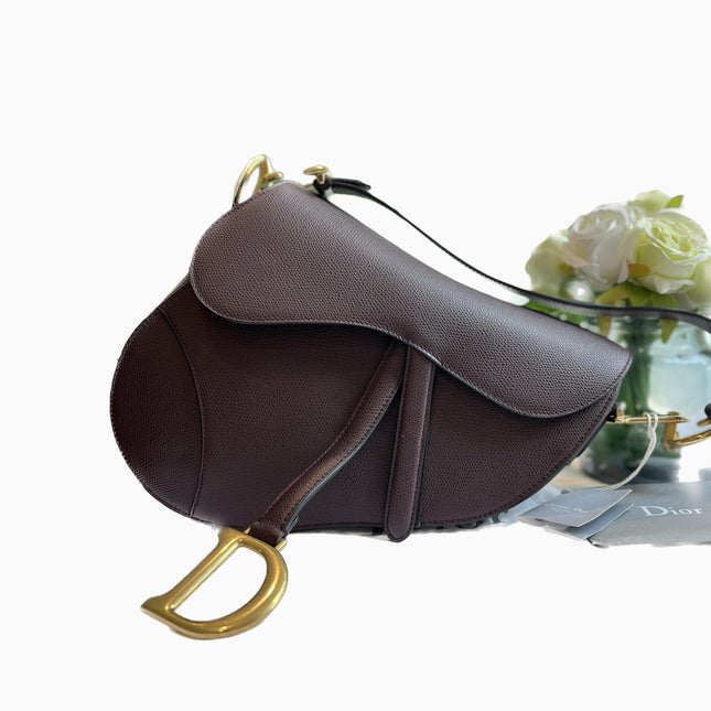 Sold Dior Saddle Maroon Medium Grained Leather Handbag with Strap-Luxbags