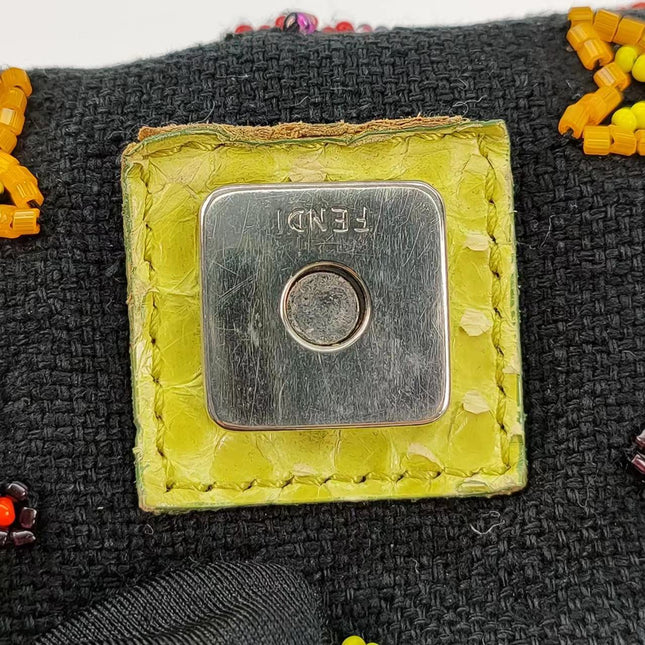 Sold FENDI Baguette Black Canvas with beaded Flower Embroidery
