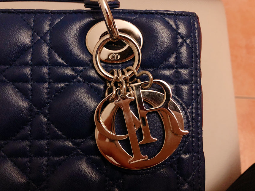 Sold Lady Dior Medium Navy Blue Cannage Lambskin Leather