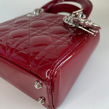 Sold Lady Dior Patent Leather Burgundy Mini handbag Cannage Leather with strap