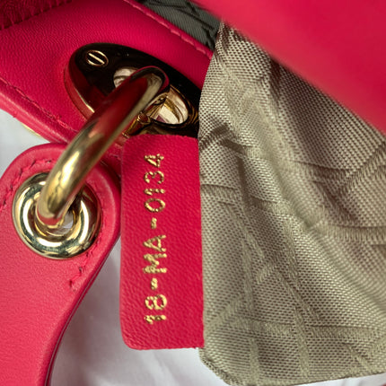 Sold Lady Dior Pink Mini handbag Cannage Leather with strap