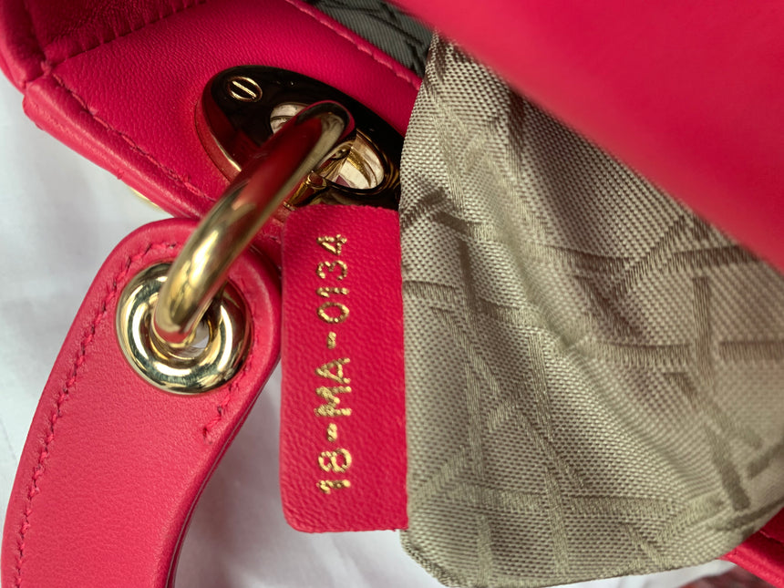 Sold Lady Dior Pink Mini handbag Cannage Leather with strap
