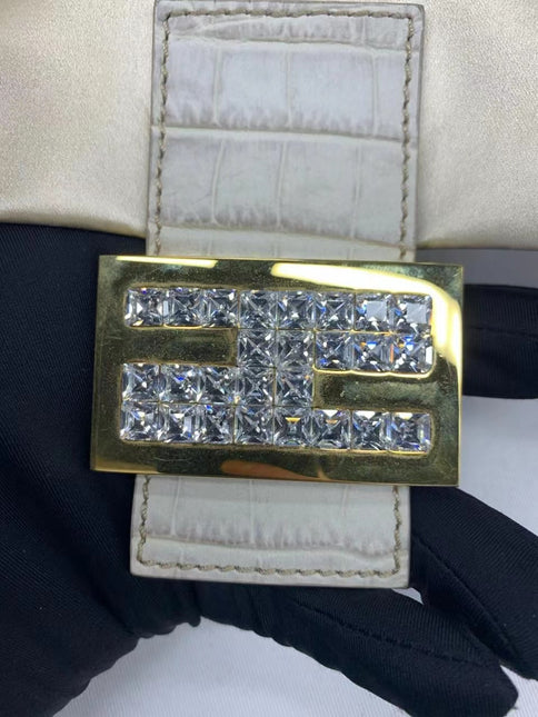 Sold FENDI Baguette Cream Biege Silk with Crystal Buckle