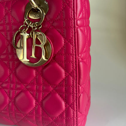 Sold Lady Dior Hot Pink Fuchsia Cannage Leather Medium