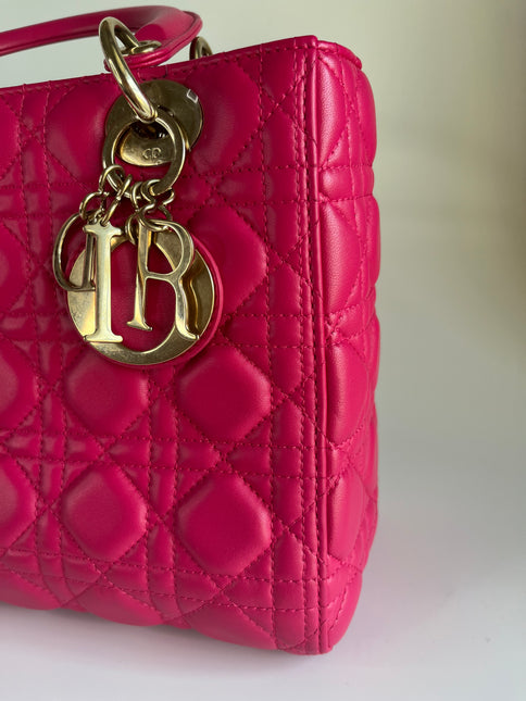 Sold Lady Dior Hot Pink Fuchsia Cannage Leather Medium